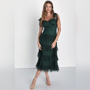 Lulus Green Swiss Dot Midi Dress